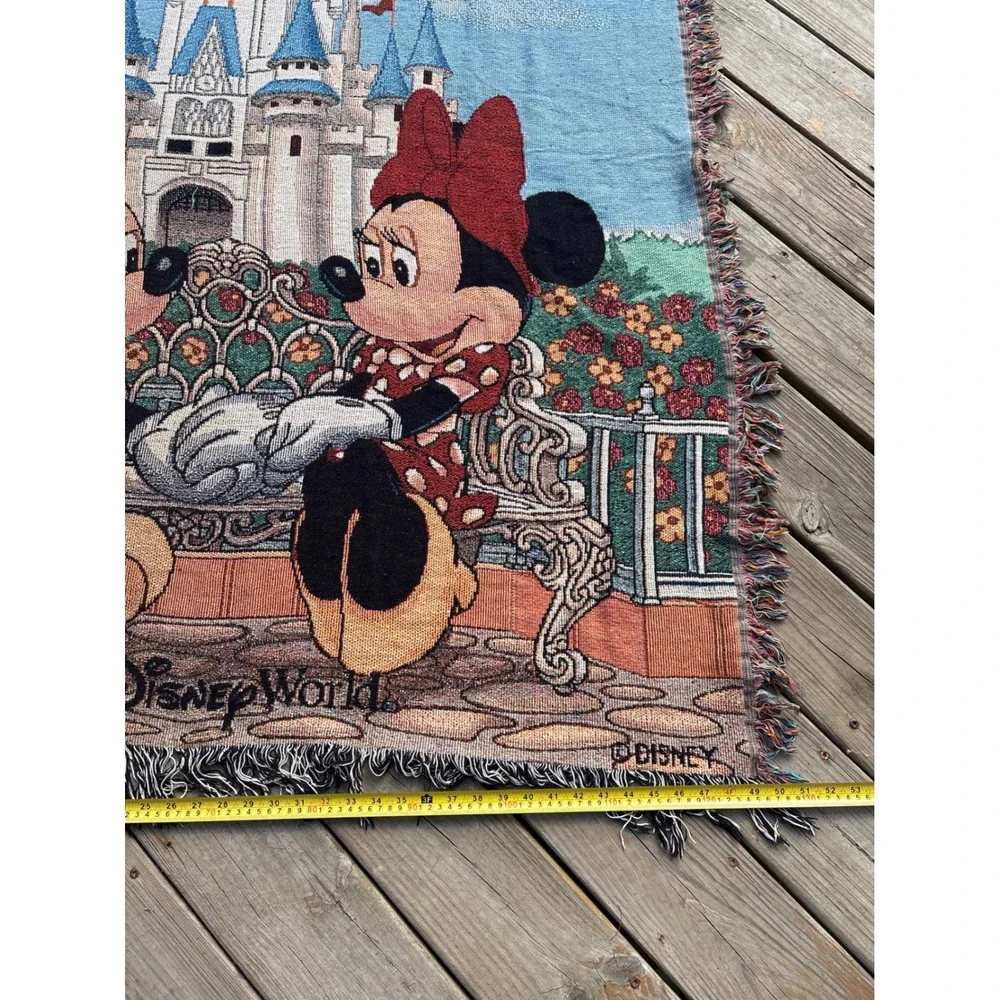 Vintage Walt Disney World Mickey Minnie Castle Woven Tapestry Throw Blanket